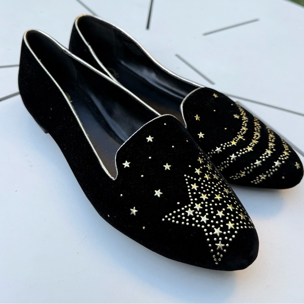 C. Wonder Cassandra Black‎ Velvet Shooting Star Loafers, Size 9W, WORN ONCE